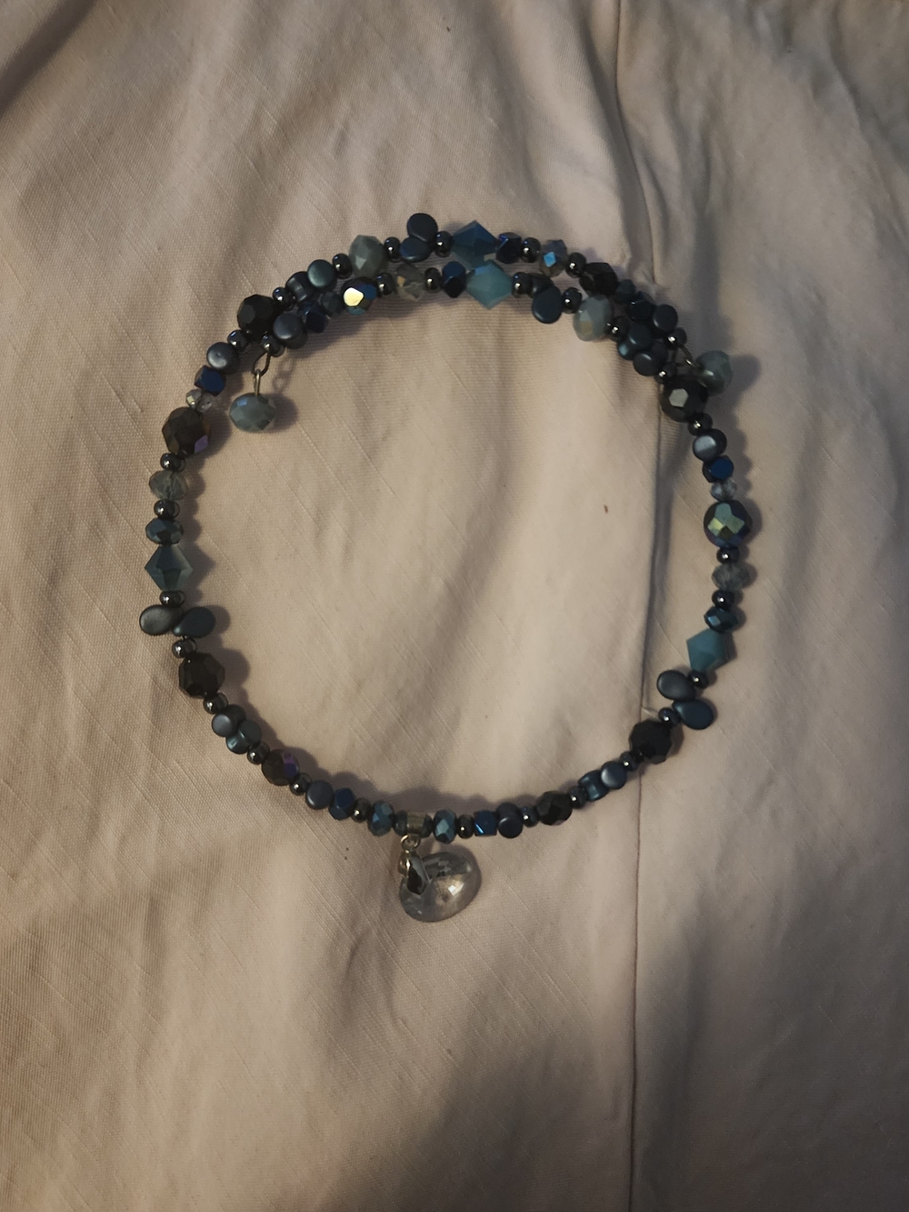 Handmade Blue Beaded Heart Charm Necklace